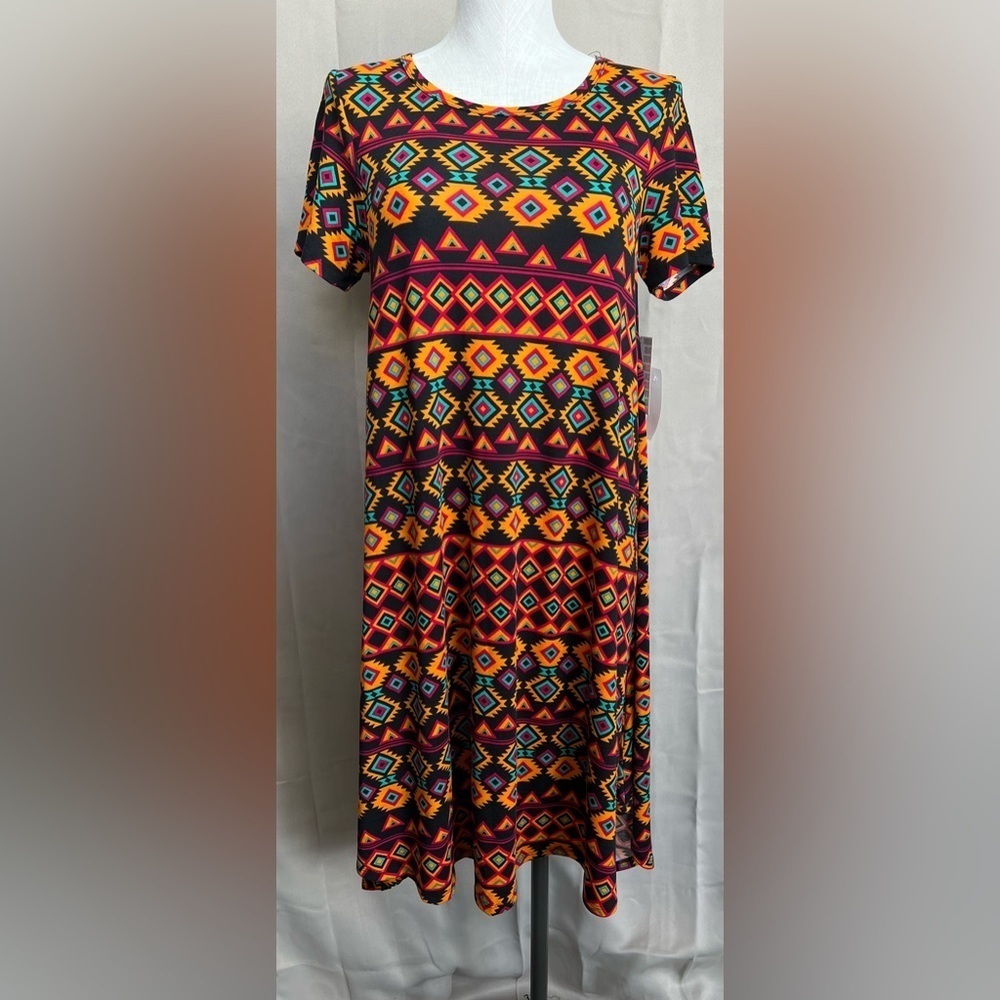NWT LuLaRoe Carly Dress S Aztec Print High Low Swing Stretch